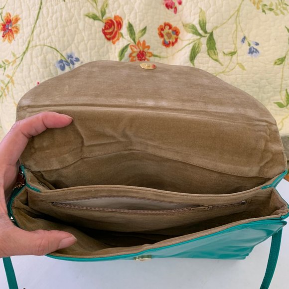 Vintage 70S Boho Small Bags Shoulder Messenger Clutch Green Teal - Picture 6 of 7